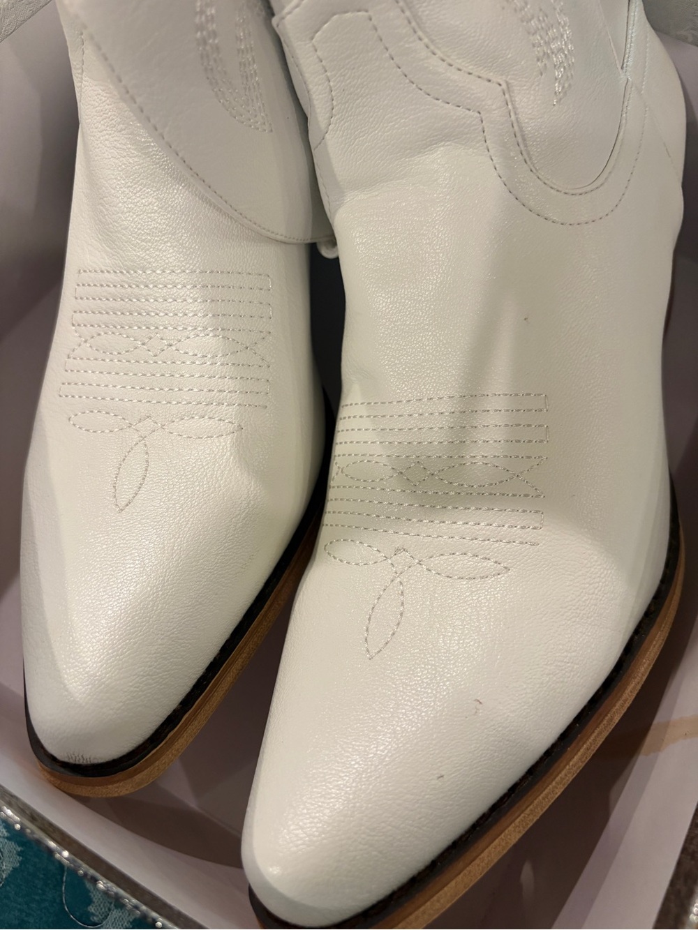 White Pointed-Toe Western Ankle Boots for Women